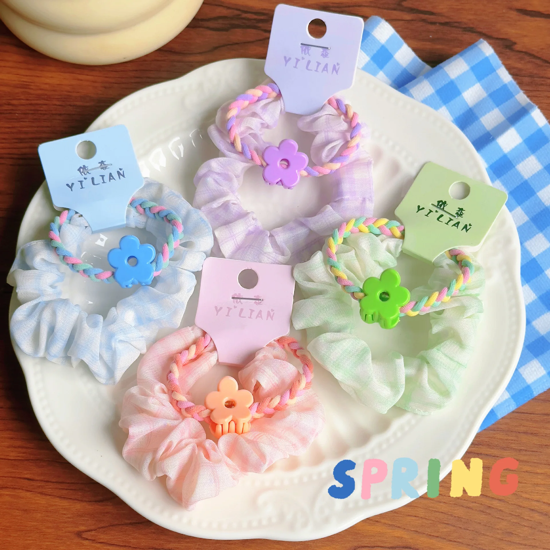 Pastoral Style Fresh Plaid Hair Ring Cute Lovely Fancy Hair Rope Macaron Student Headdress Fabric