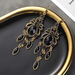 Vintage Palace Style Dangle Earrings for Women Elegant Long Acrylic Water Drop Tassel Earring Female Ethnic Jewelry Accessories