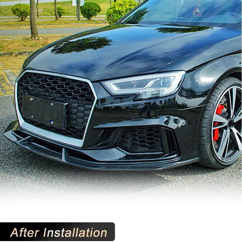 Автомобильный передний бампер из углеродного волокна, спойлер для Audi RS3 Base Sedan 4-Door 2017 2018 2019, гоночный передний фартук для подбородка, комплект кузова
