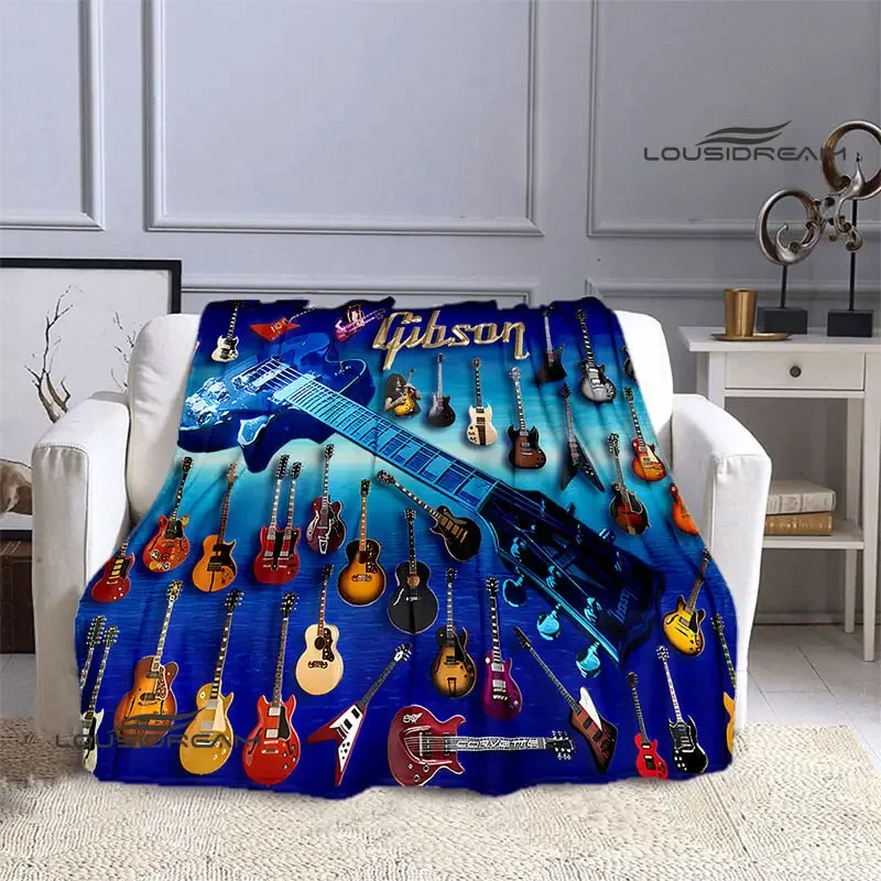 Gibson guitar logo printed blankets Flange warm blanket throw blanket Soft and comfortable blankets bed linings birthday gift