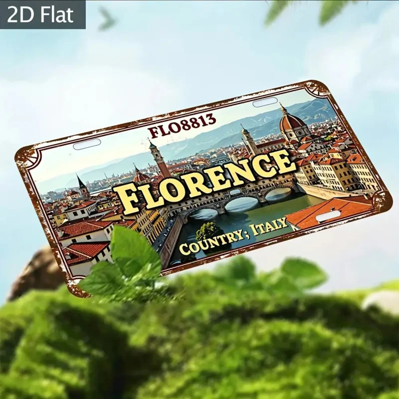 شقة 2D، قطعة واحدة من لافتة ديكور الحائط الصناعية العتيقة، لوحة معدنية من الألومنيوم مع فن لاندمارك إيطاليا،