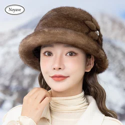 Mink Fur Bucket Hat 100% high-quality Mink For Girls Soft Thickened Furry Beret Ladies Hat Thickened Outdoor Fisherman's Hat