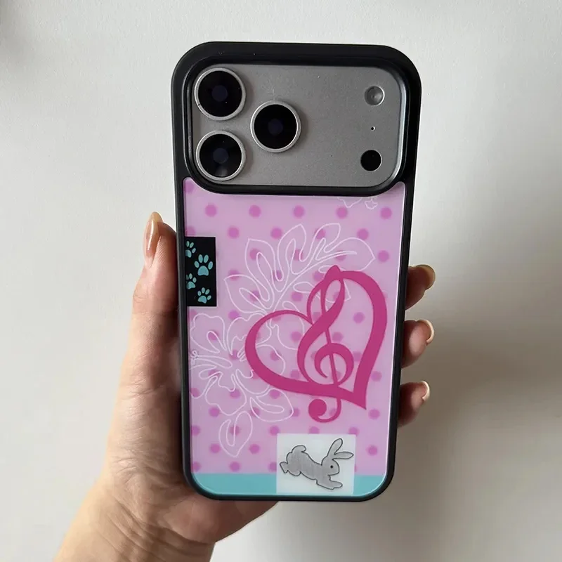Fashion Cute Girl Pink Rabbit Stickers Music Note Love Phone Case For iPhone 17 AIR 16 15 14 13 12 11 PRO MAX PLUS Cover view 4