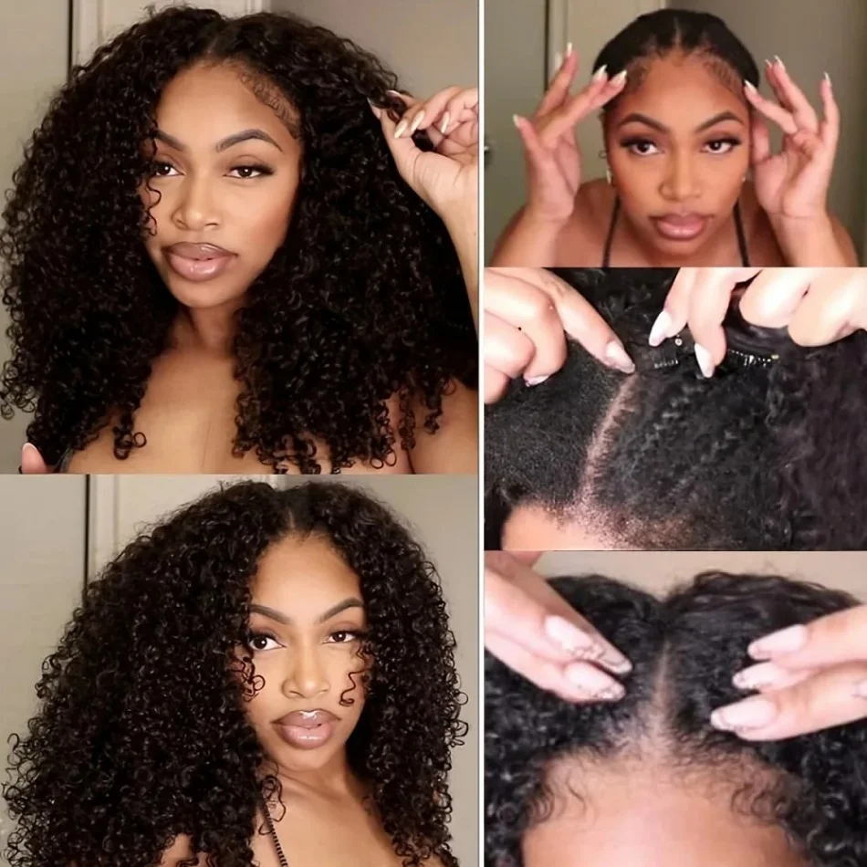 

Curly Hair V part Wig 30 40 Inches Upgrade Brazilian Glueless Deep Wave Wigs For Women Human Hair Head Clip In Half Wig