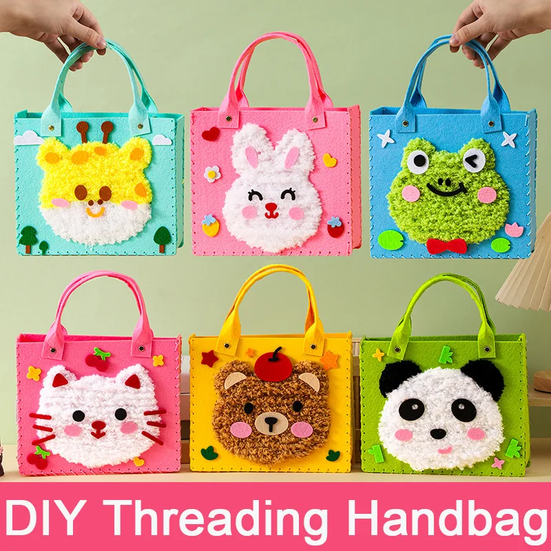 Creative Hand Sewn Handbag Material Kits for Kids Children Beginner DIY Felt Animal Bag Threading Sewing Learning Craft Toys