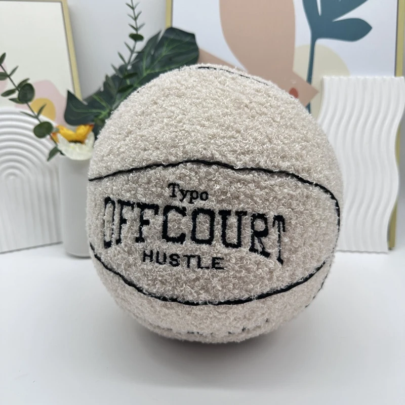 Offcourt Basketball Pillow, Basketball Shaped Pillow Teddy Fleece Embroidered Basketball Throw Pillow Fuzzy Plush Toy