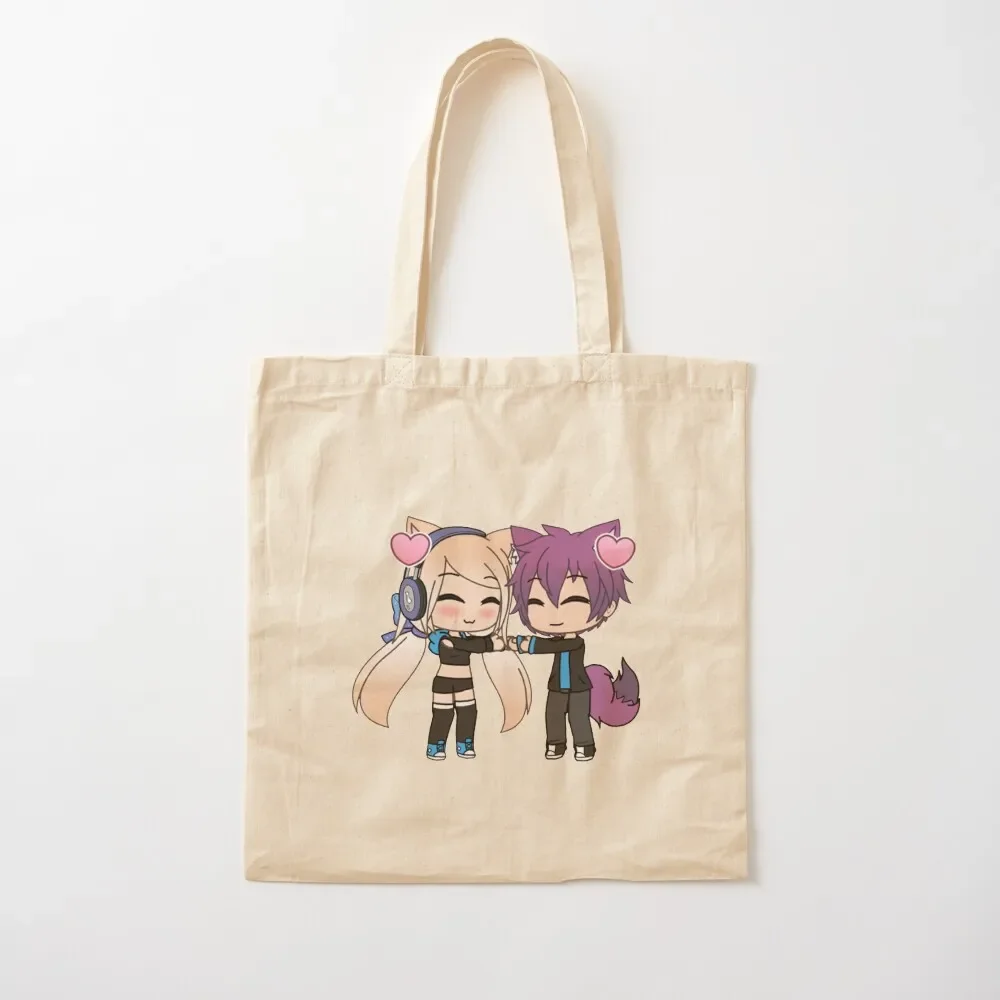 Cute Gacha Girl and Boy with Fox Tail Tote Bag free delivery bags woman shopping bag