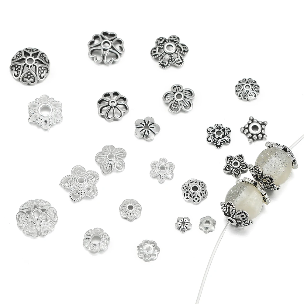 

2pcs/lot 925 Sterling Silver Flower Beads Cap Spacer Beads For DIY Jewelry Necklace Bracelets Making Supplies Accessories