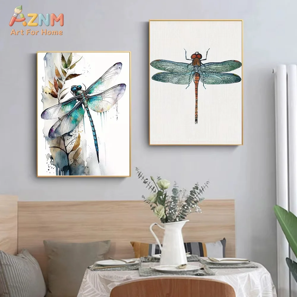 Dragonfly Canvas Scrawl Painting Coloured Drawing Posters High-definition Prints Wall Artwork Pictures