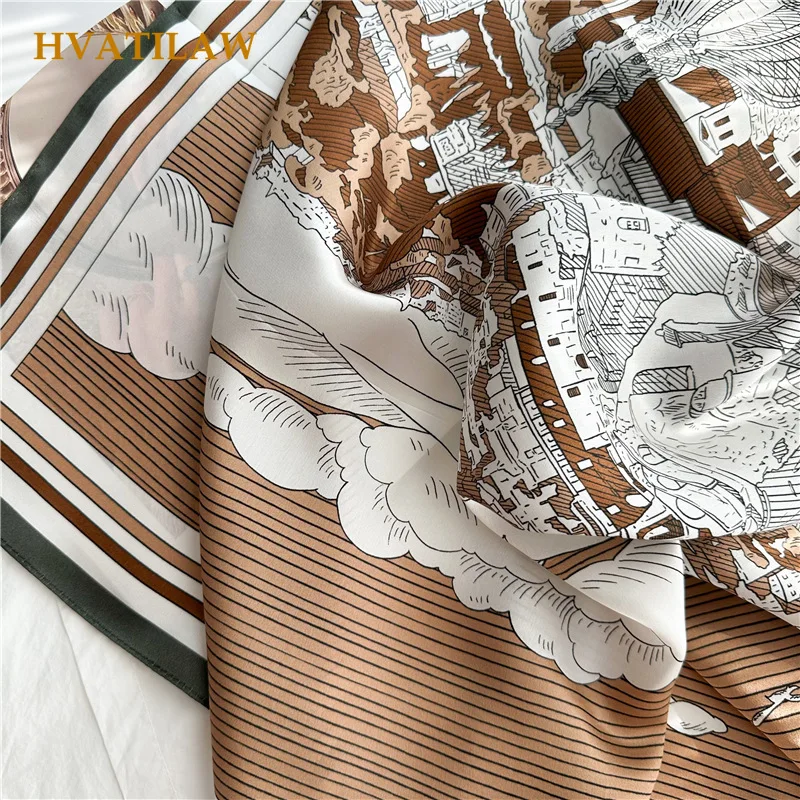 New 100% Natural Mulberry Silk Square Silk Bandana 88x88cm for Women Watercolor Print Soft Bag Scarf Decoration Hijab Shawl Wrap view 5