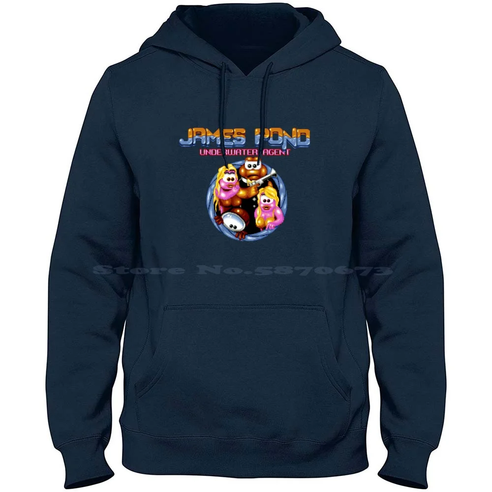 James Pond-Title Screen 100% Pure Cotton Hoodie Tshirt James Pond Bond 007 Platformer Mascot Fish Animal Snes Videogame Sprite