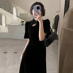 New Chinese Style Cheongsam Qipao Dress Black Velvet Dresses High Slit Sexy Vintage Elegant Women's Clothing Oriental Mandarin
