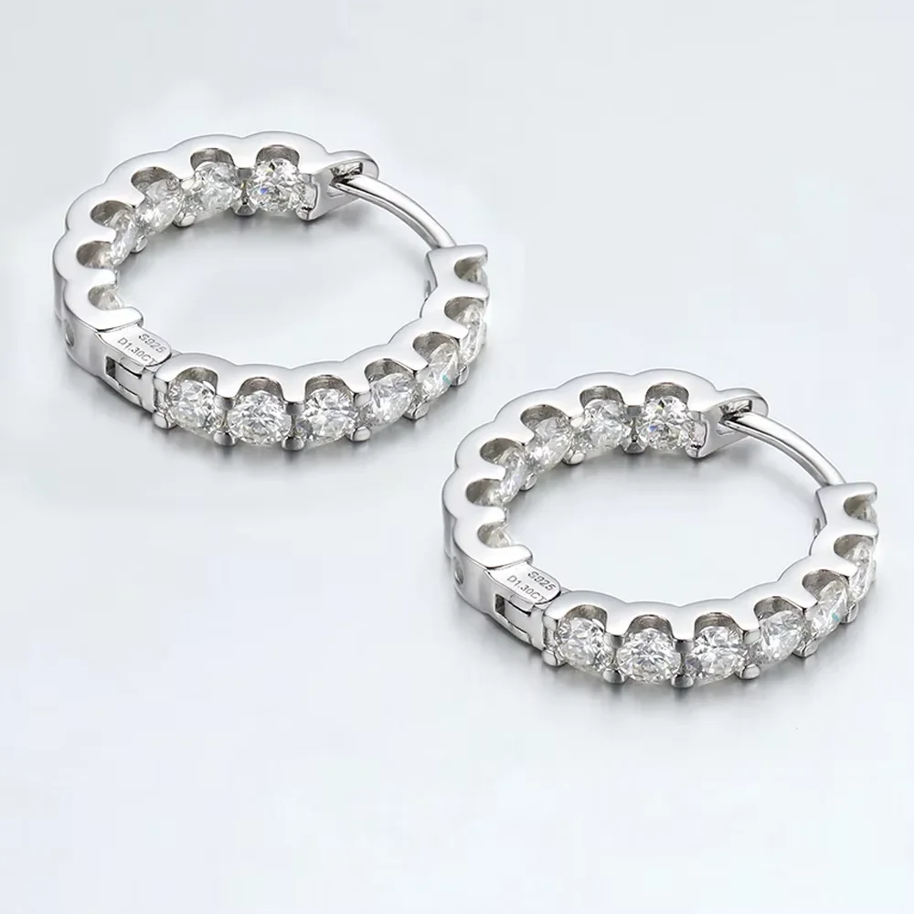Serenity 2,6 ct Ohrringe mit Moissanit für Damen und Herren, funkelnde 3 mm D-Farbe-Creolen, Ohrstecker aus S925-Sterlingsilber