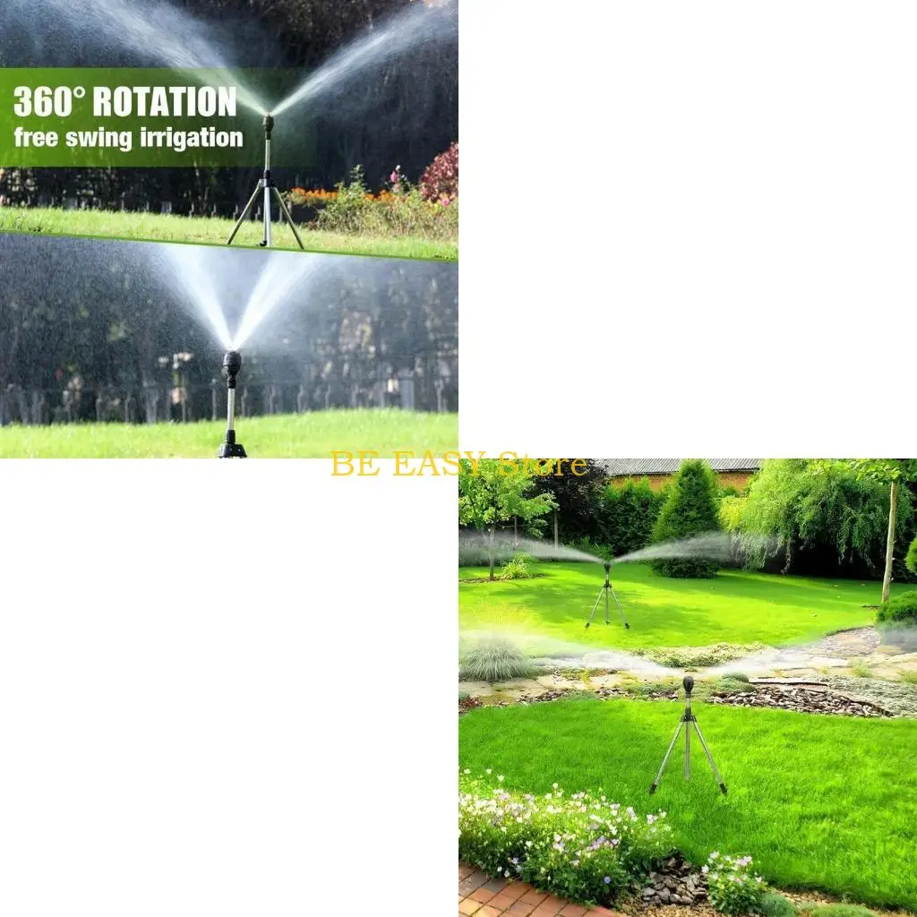 E28F Expandable Garden Stainless Tripod Sprinkler With Interchangeable Nozzles 3/4in Fast Release Connector Easy Ground Mount