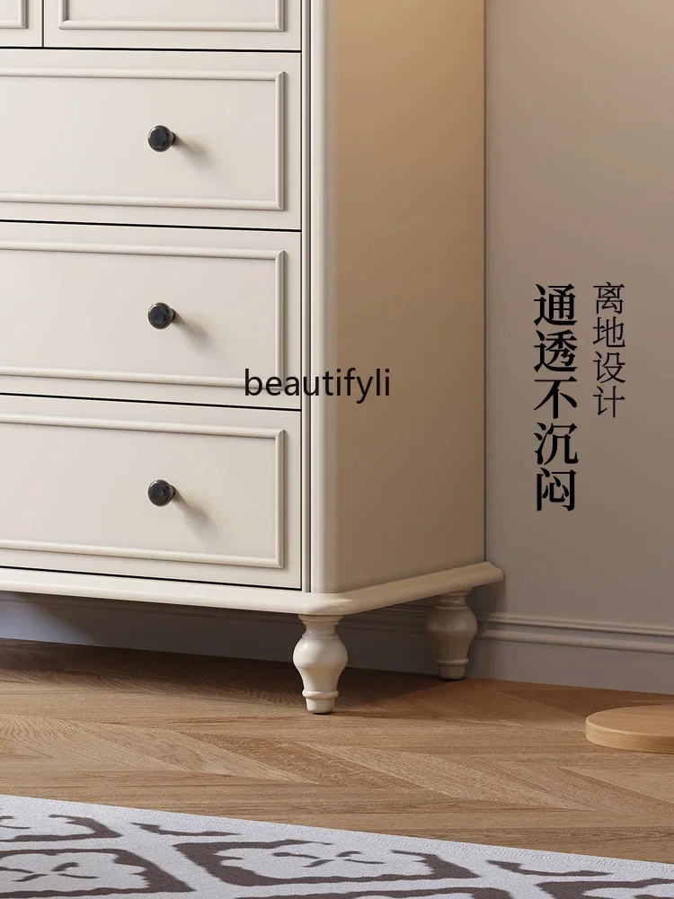 غرفة معيشة فرنسية ذات صدر أبيض أمريكي، خزانة حائط ذات أدراج من الخشب الصلب على طراز كريمي لغرفة النوم المنزلية