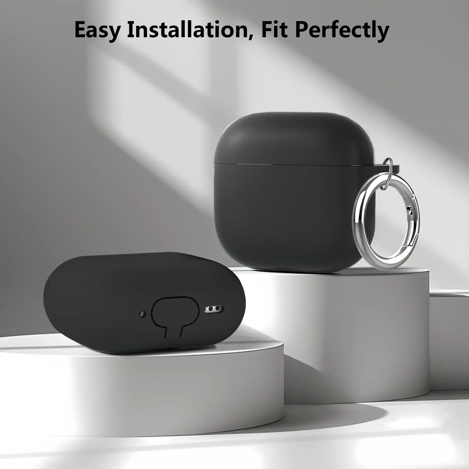 에어팟 4 이어폰 케이스, 2024 충격 방지 프리미엄 실리콘 케이스, 키체인 및 클리닝 펜 포함, 에어팟 4 액세서리-다크