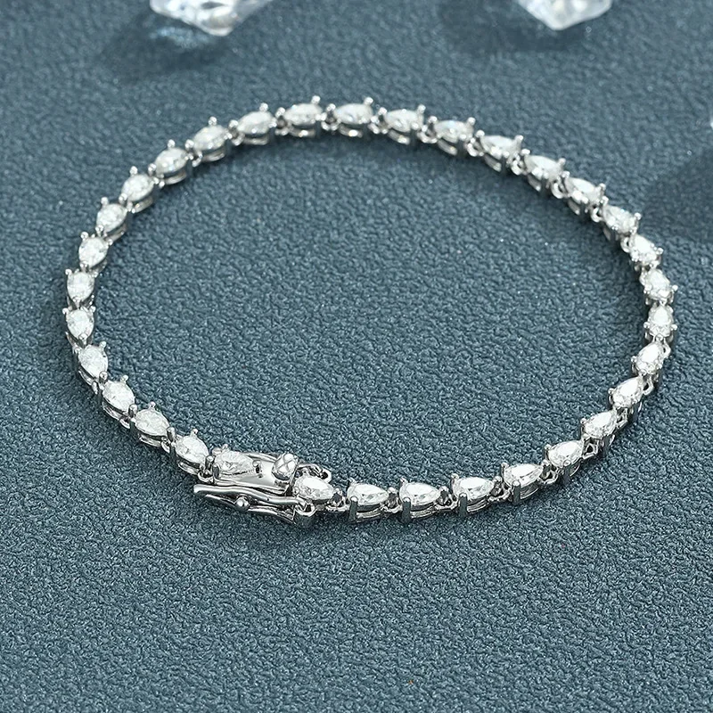 Luxury Solid Platinum PT950 Women's Pear-shaped Moissanite Diamond Water Bracelet Ins Niche Design Trendy Bracelet