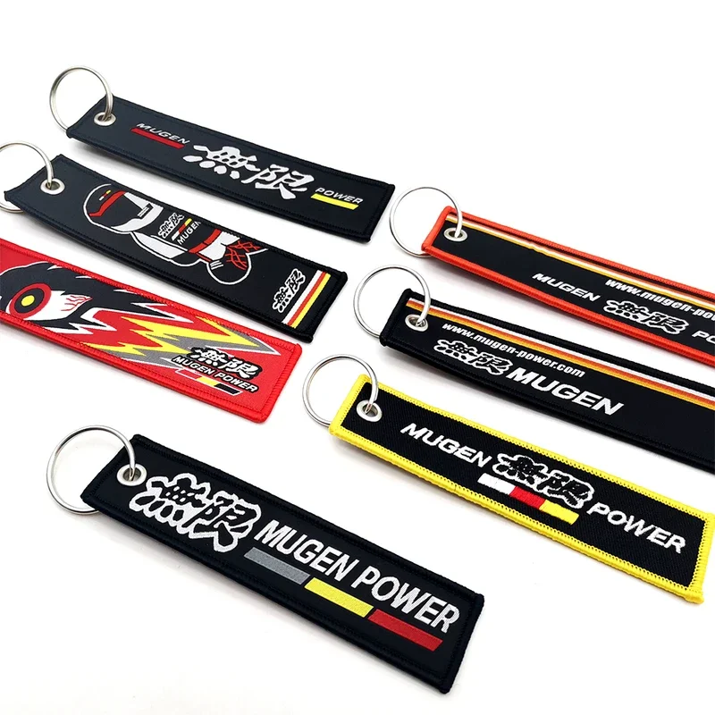 JDM car keychain Mugen key tags racing style embroidered nylon woven keyring lanyard for Honda Mugen Power key strap accessory