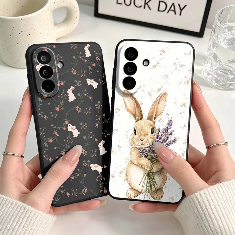 Rabbit Vine Berry Phone Case For Samsung A04 A05 A06 A07 A12 A3 A14 A15 A16 A17 A23 A24 A25 A26 A32 A22 A31 Black