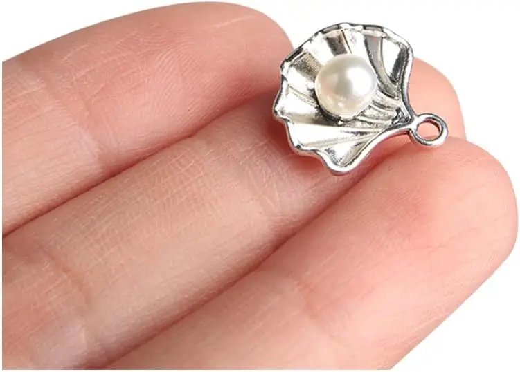 

Acxico 50Pcs Pearl in Shell Charms Antiqued Silver Tone 3D 15 x 15 mm DIY Handmade Accessories