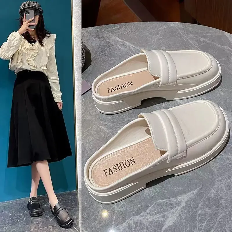 

2024 Hot Seller New French Style Fashion Summer Daily Thick Soles Increase College Soft Soles Slippers Women Wear Loafers Women