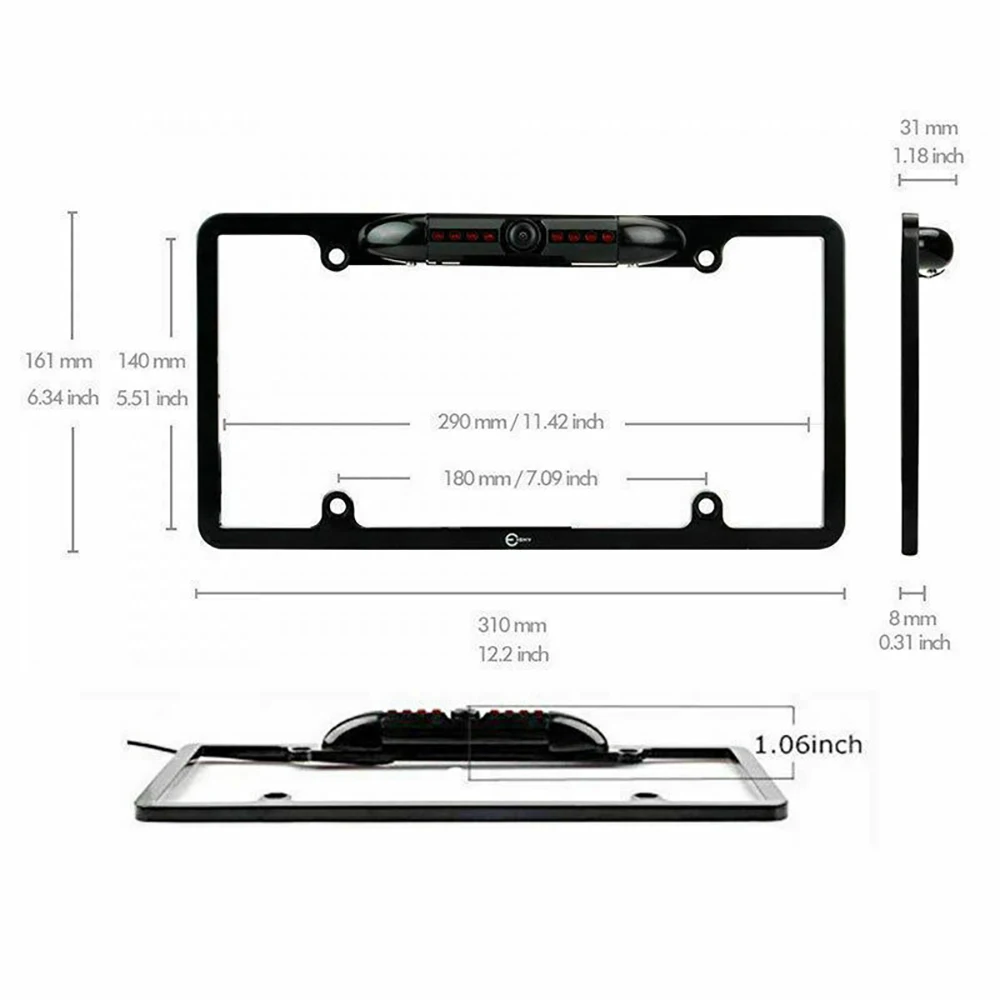 

New Universal License Plate Metal Frame Rear View Backup Camera CMOS HD 8 LED Night Vision 170° Waterproof Car Reverse Camera
