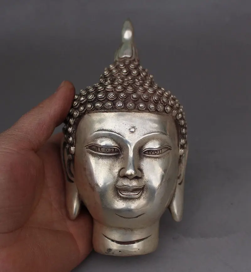 

Chinese Buddhism Tibet Silver Shakyamuni Amitabha Buddha Head Figurines Statues