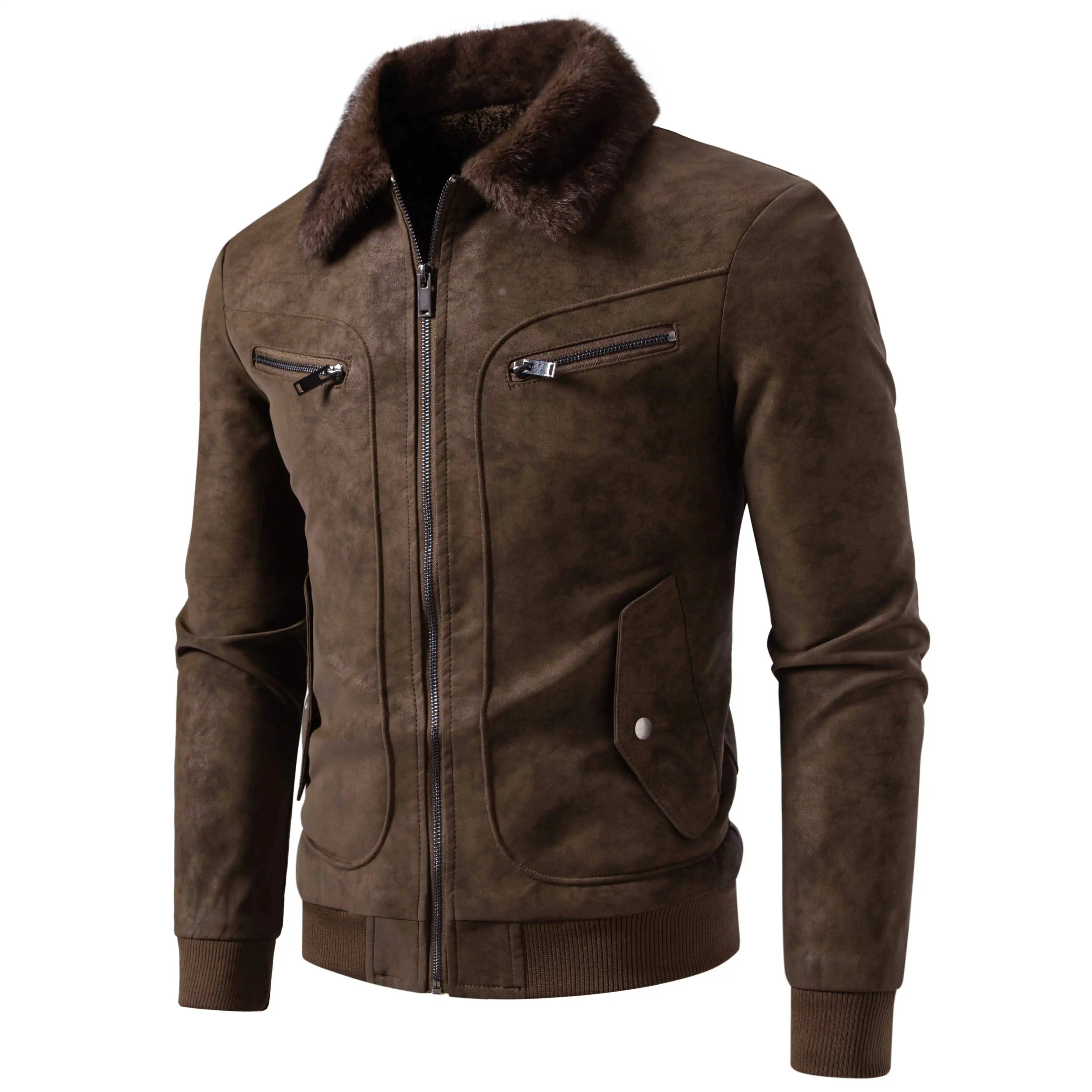 Men's Heavyweight Winter Casual Jacket Multi-Pocket Zipper Coat with Faux Fur Collar Stylish Outerwear for Cold Weather
