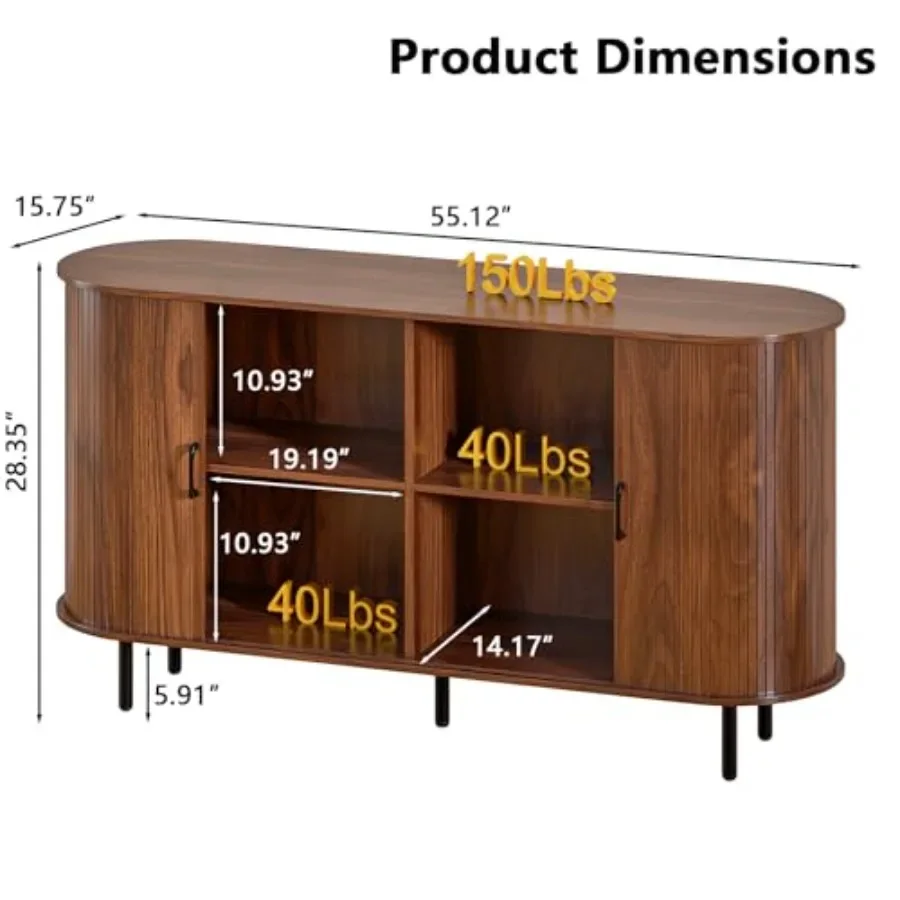 55 Wood Buffet Sideboard Cabinet with Storage for Entryway: Natural Wood Tone, Rustic Solid Wood Construction, Ample Concealed