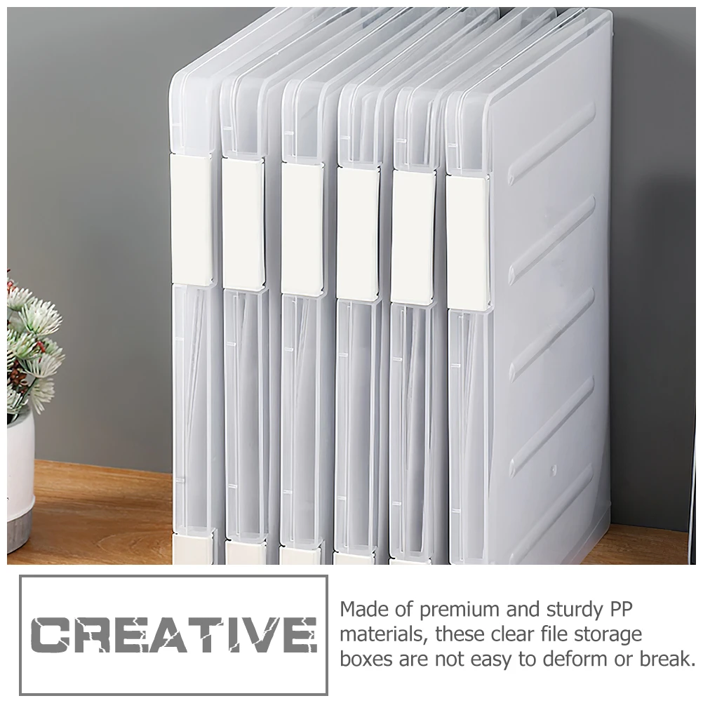 

2pcs Clear Storage Box Pp Material Office Document Organizer Transparent Stackable File Box Snap-Tight Buckle Desktop