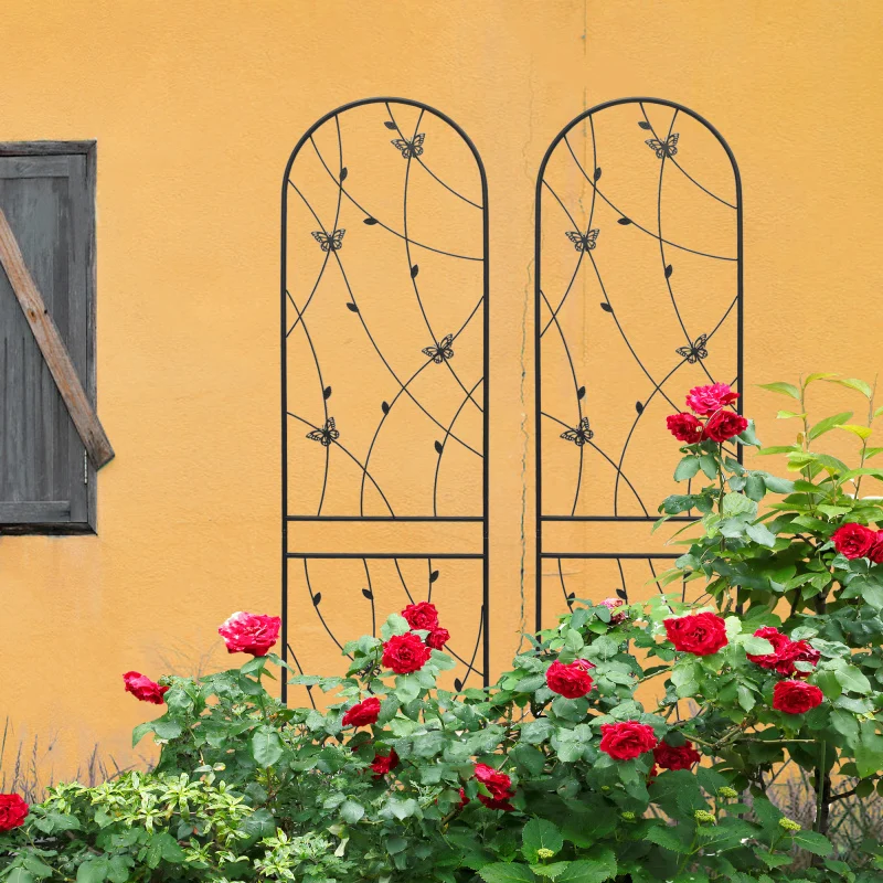 

2 Pack Metal Garden 86.7" X 19.7" Rustproof Trellis For Climbing Plants Outdoor Flower Support Butterfly Deco Black