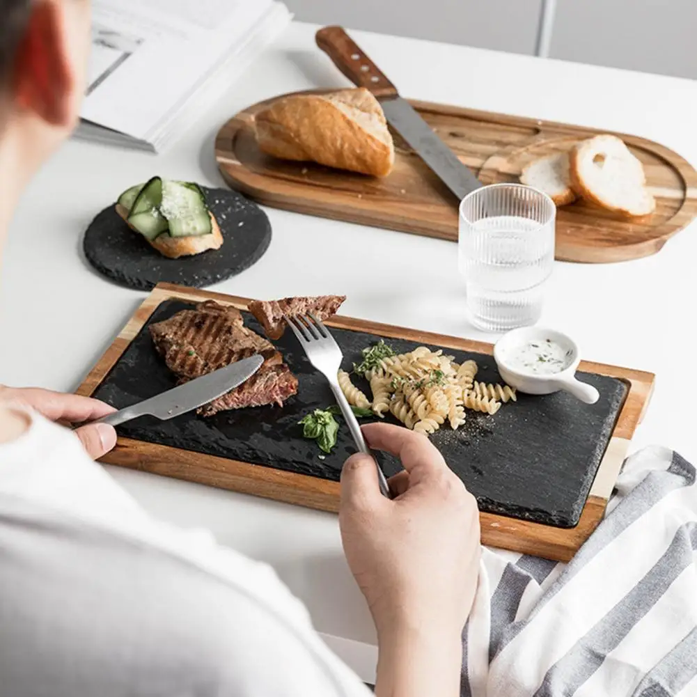 Steak Plate Solid Wood Western Food Plate Stone Steak Tray  Anti-deformed Modern Style Steak Plate