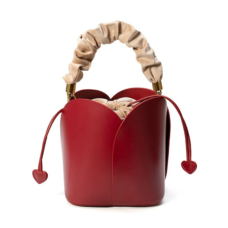 Patchwork Petal bucket bag for women drawstring handbags fashion wedding vegetable basket shoulder bags pu leather crossbody bag