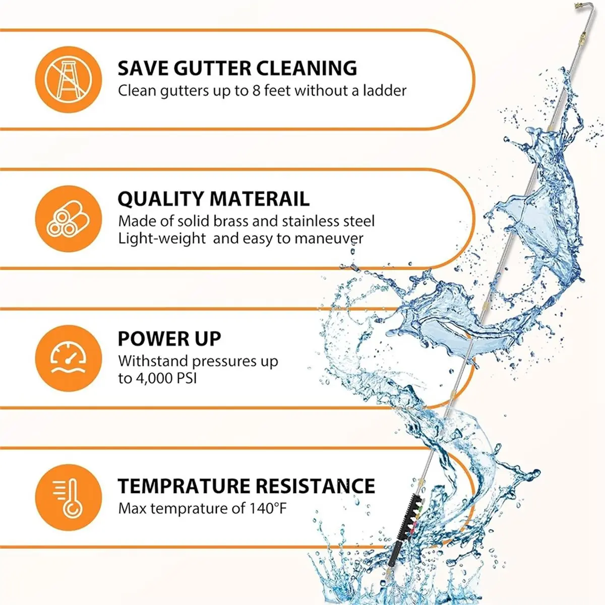 2026 New 8' Pressure Washer Extension for Gutter Cleaning, Upgraded Pressure Washer Accessories 1/4
