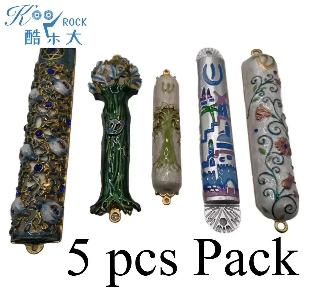 

5pcs Handcrafted Enamel & Alloy Mezuzah Case with Kosher Scroll, Elegant Judaica Gift for Home Blessing & Doorpost Protection