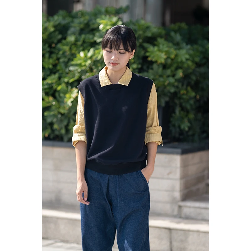 

Хлопковый жилет-свитшот с круглым вырезом, универсальный, для многослойных образов, художественный дизайн, можно носить отдельно, 100% хлопок