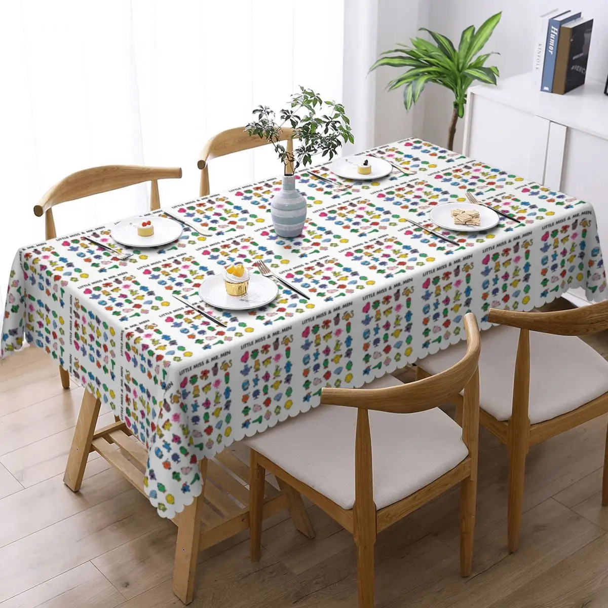Little Miss And Mr. Men Customized Rectangular Tablecloth Oilproof Table Cover for Dining Events Table Cloth