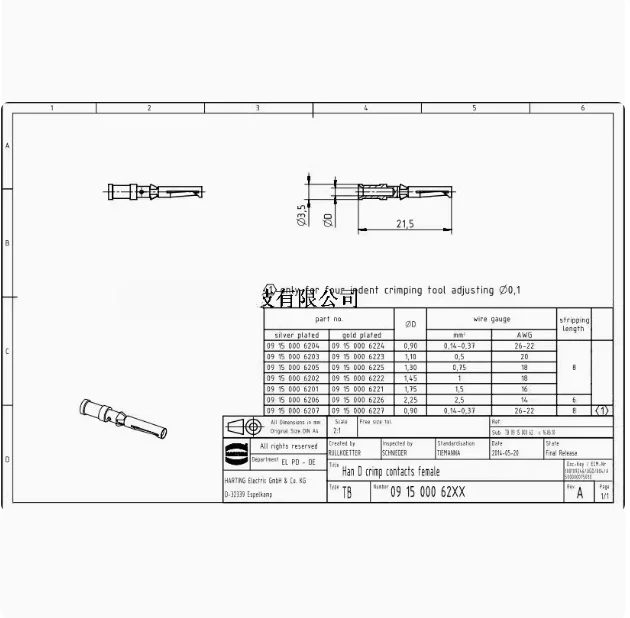 1pcs 09150006203 HAN D/DD Imported HARTING 0.5mm² Female Pin Silver-Plated AWG 20