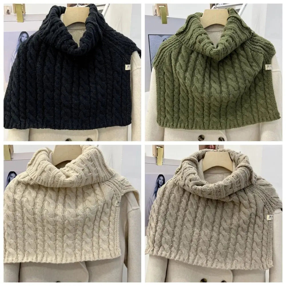 Korean Winter Knitted Warm Collar Scarf Women Luxury New Solid Twist High Neck Wraps Fashion Pullover High Collar Shawl