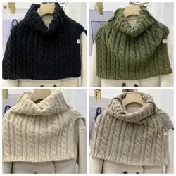 Korean Winter Knitted Warm Collar Scarf Women Luxury New Solid Twist High Neck Wraps Fashion Pullover High Collar Shawl