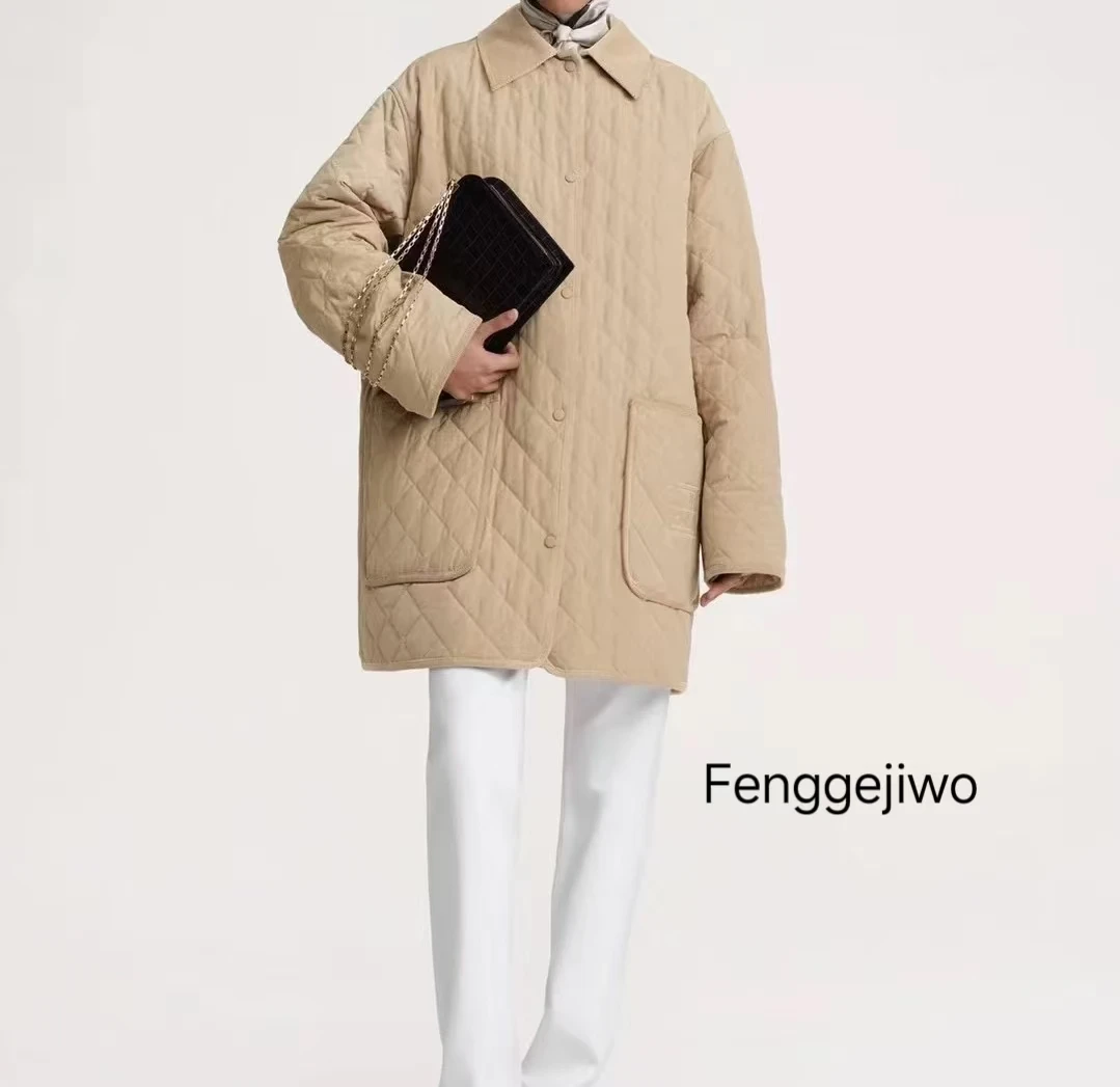 Fenggejiwo solid color lapel coat loose fit thin cotton jacket cotton coat lantern velvet decorative edge