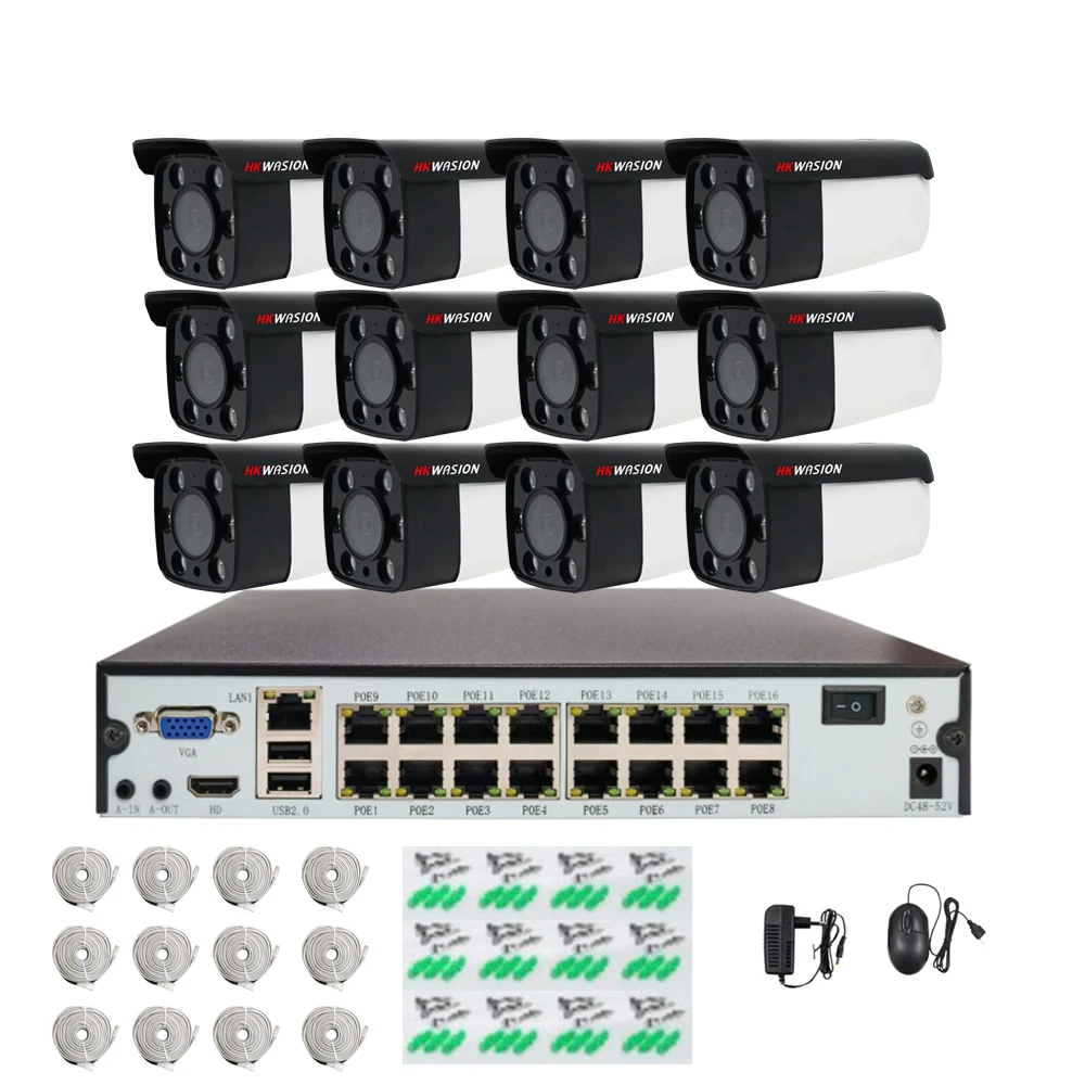 HKWASION 12CH 4MP POE NVR Kit CCTV Security System 2K Outdoor waterproof Plug&Play IP Bullet Camera Video Surveillance System