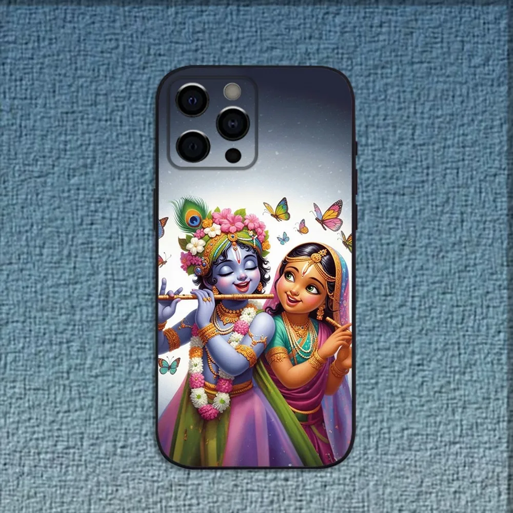 Indian God Lord Krishna Phone Case For iPhone 16,15,14,13,12,11,Pro,X,XS,Max,XR,Plus,Mini Soft Black Cover