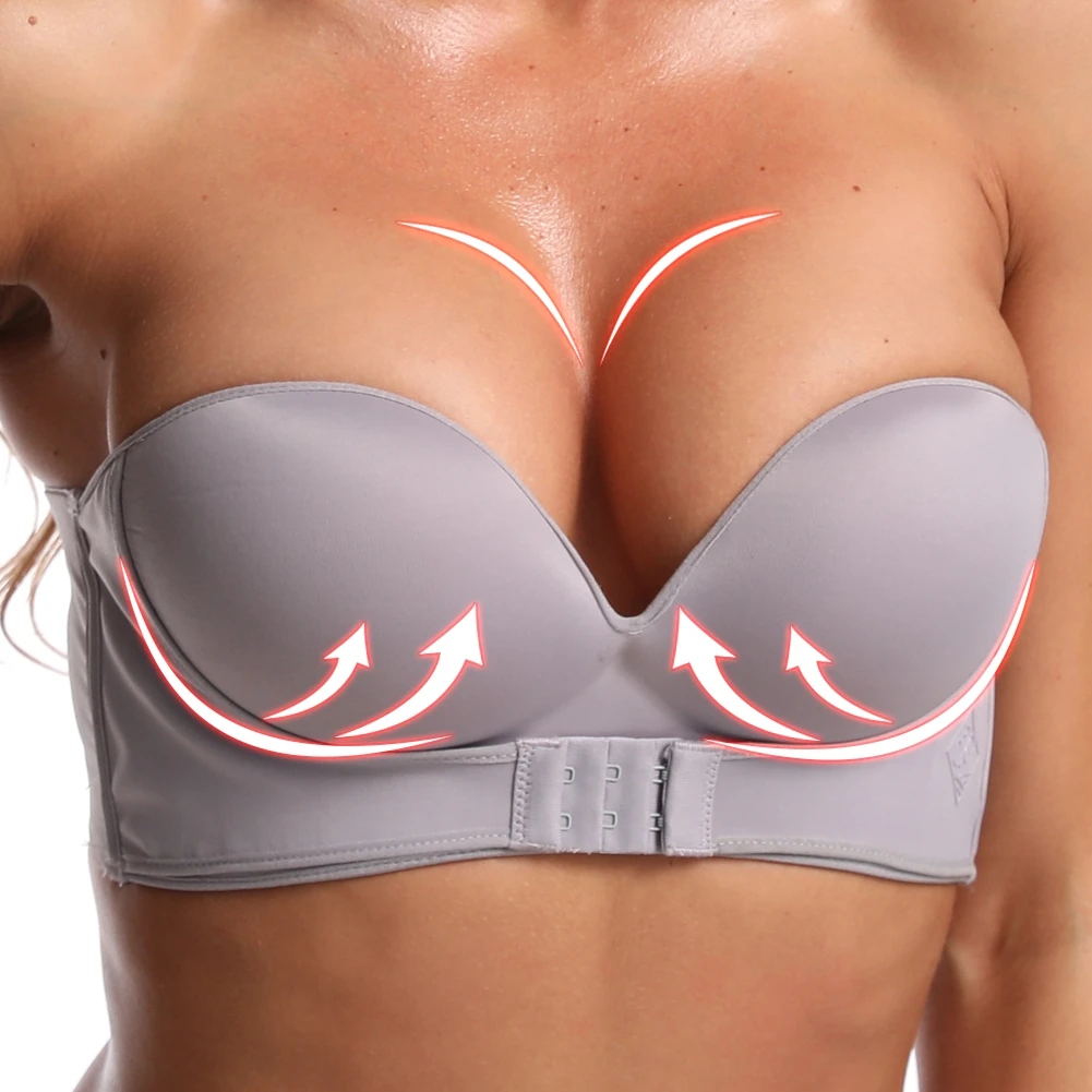 Strapless Push Up Bra for Women, Front Closure Bralette, Invisible Bras, Wireless Underwear, Sexy Lingerie, Seamless Brassiere