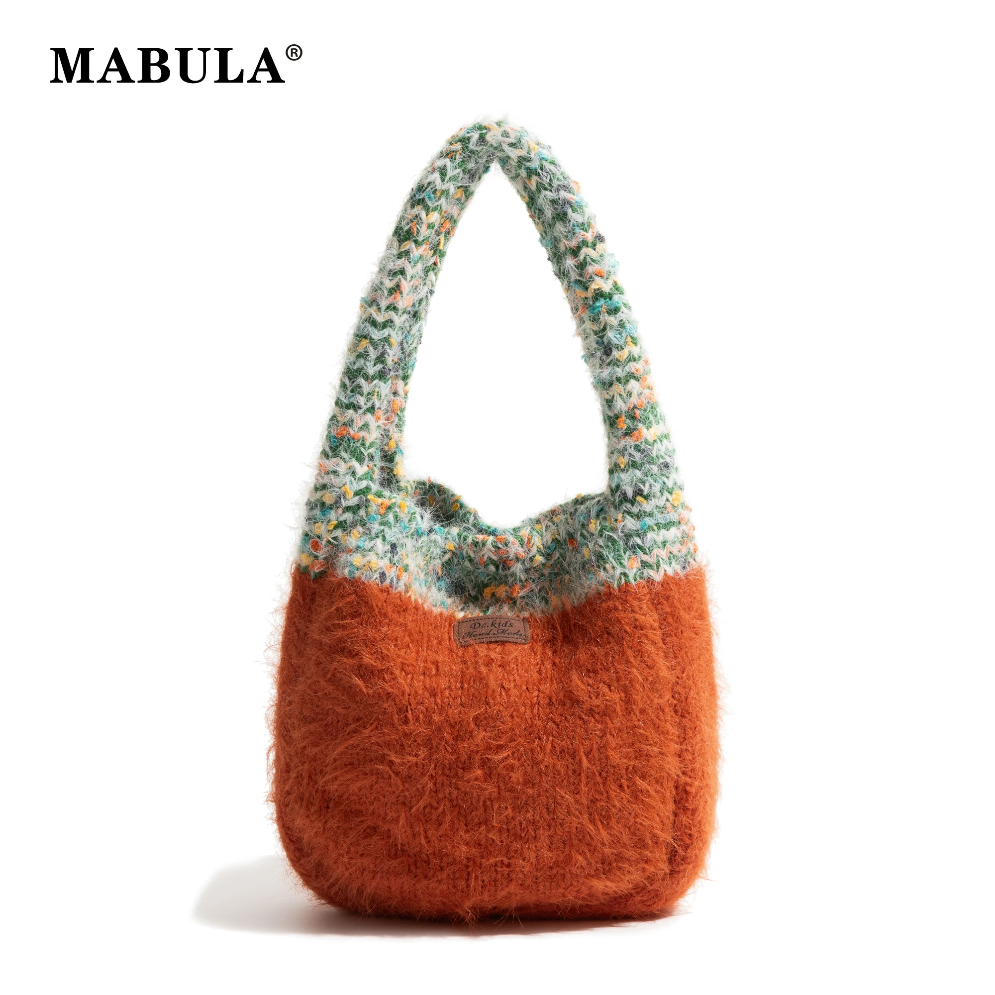 

MABULA Cute Korea Hairy Knitting Shoulder Bags Female Soft Handbag Crochet Bag Shopping Bag Girls Tote Shopper Bag Purses