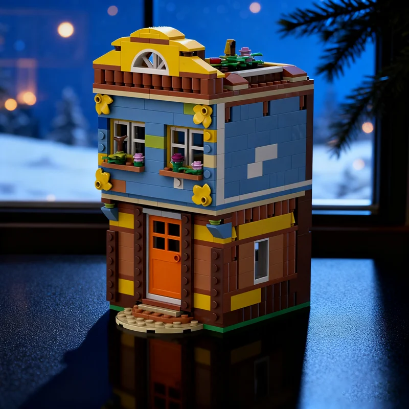 606 Stück MOC The Cozy Townhouse Make Created Modellbauspielzeugblöcke Architektur Zusammenbauen DIY Weihnachtsgeschenk kreative Idee
