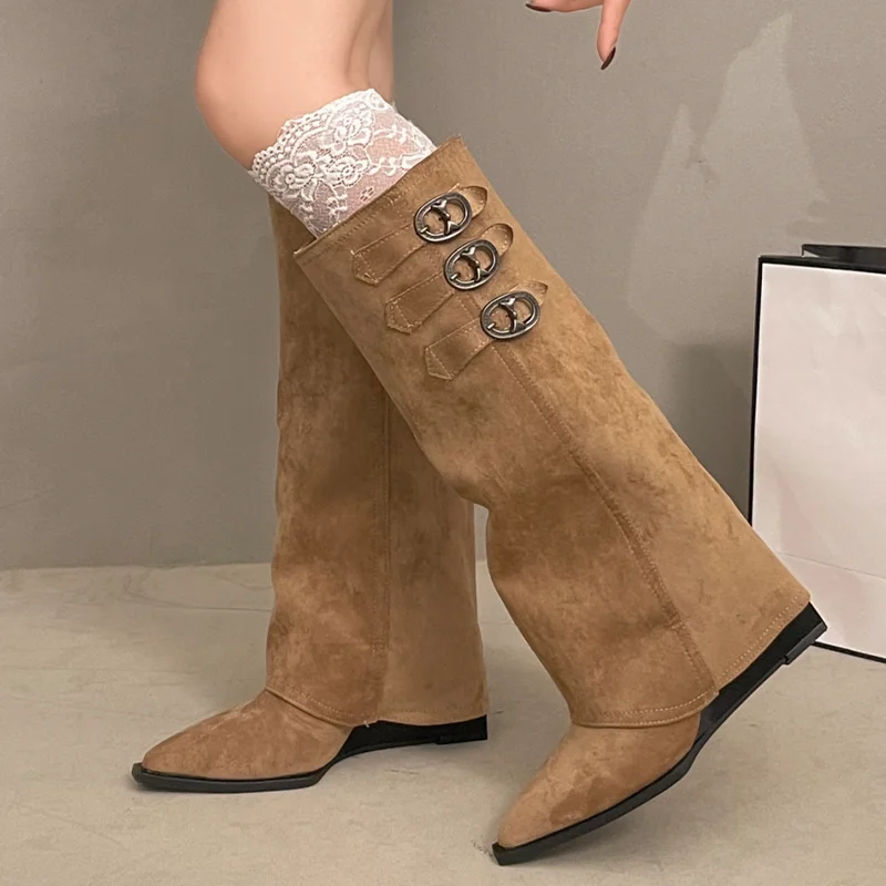 

High Heels Women High Boots Pointed Toe Designer Buckle Shoes 2025 Fashion New Chelsea Boots Pumps Goth Elegant Mujer De Botas