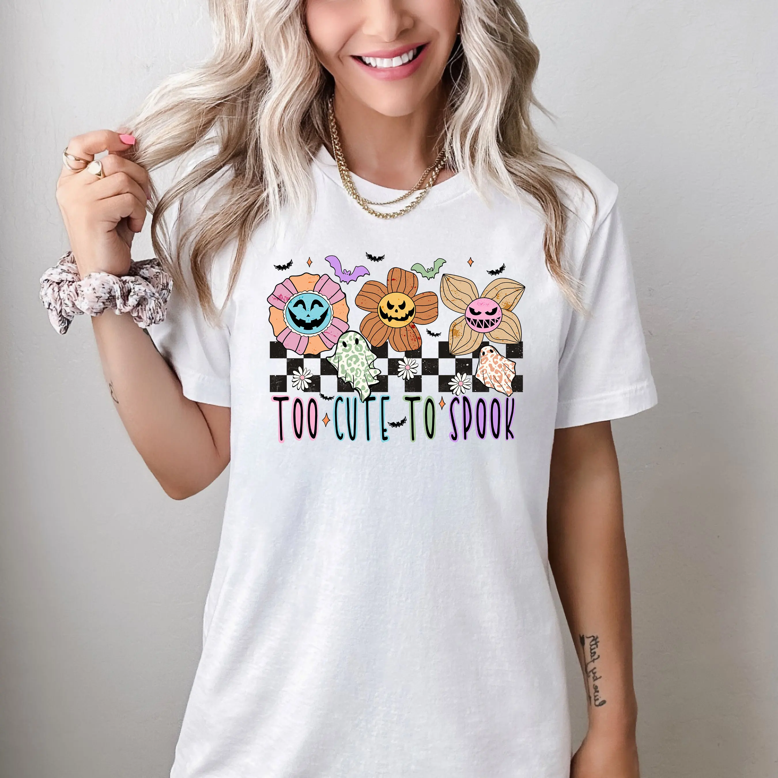 Too Cute to Spook Halloween T Shirt Flower Ghost Lover s For HT86