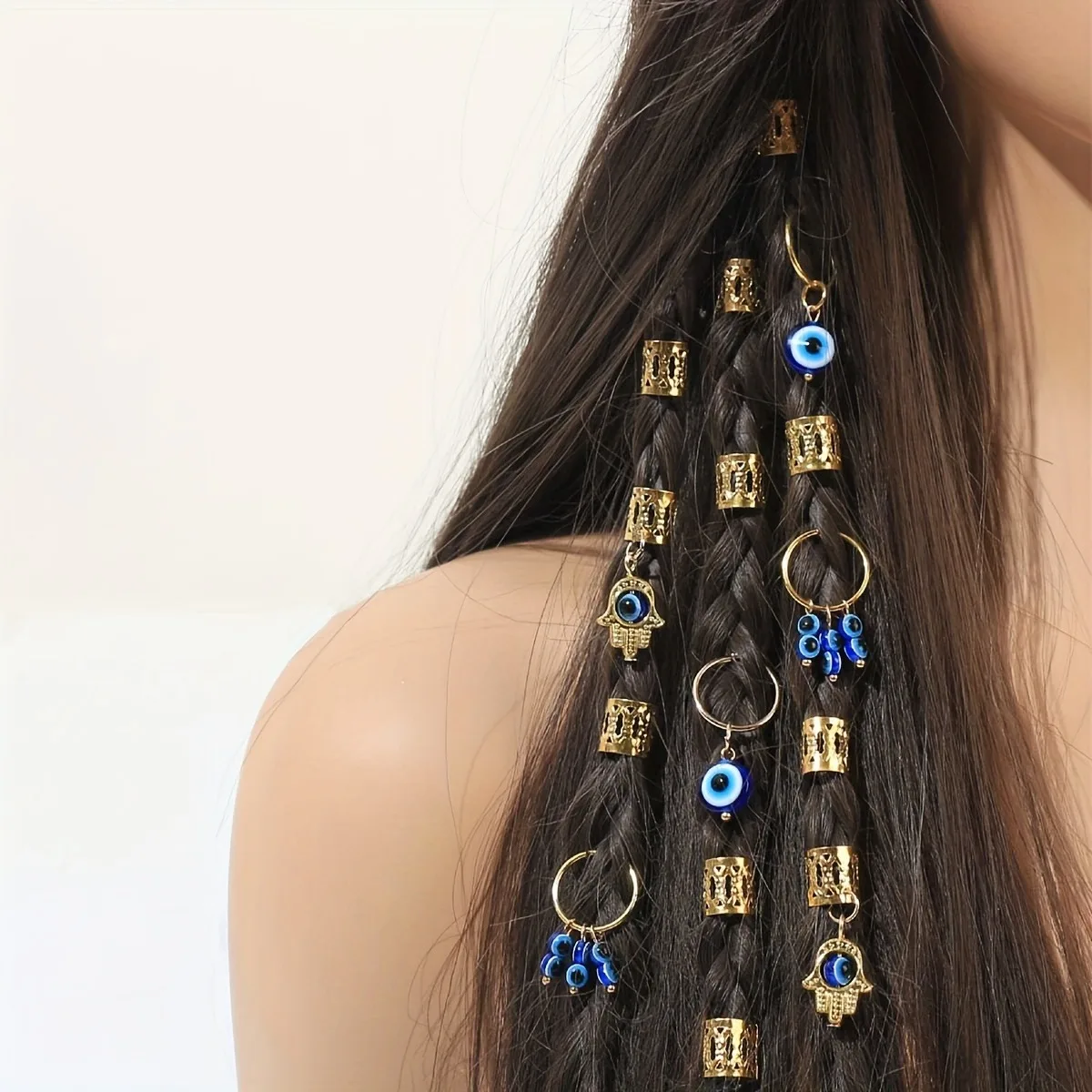 Evil Eye Design 합금 헤어 브레이드 링 드레드락 헤어 액세서리, 여성 및 소녀용 브레이드용 Loc 헤어 쥬얼리, 16 개