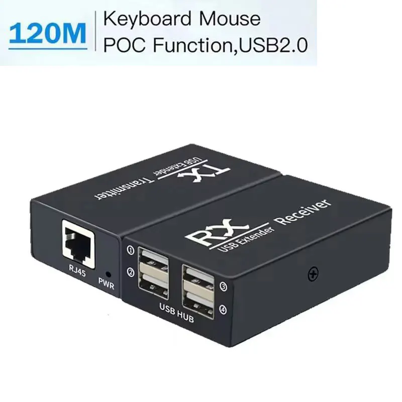 

120M USB2.0 Extender 4 Port USB Hub Over Cat 6E/6 Ethernet RJ45 Ethernet USB UTP Extension Transmitter and Receiver